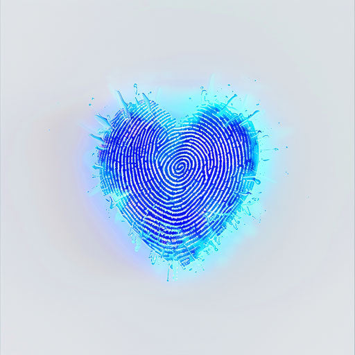 Neon blue fingerprint heart tattoo