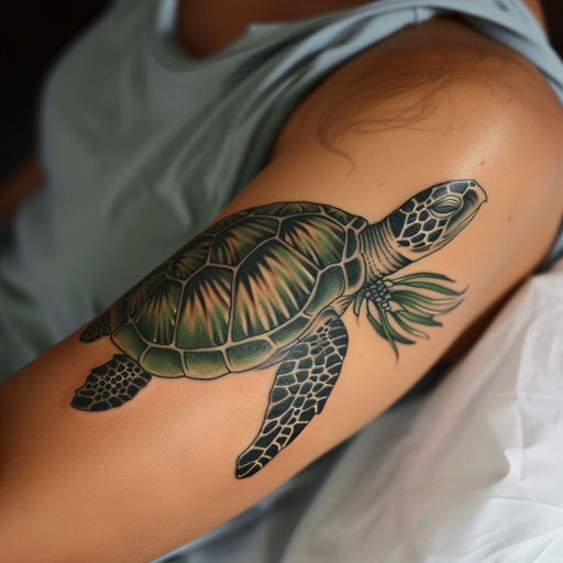 Elegant sea turtle with Polynesian tribal patterns
