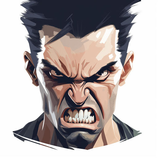 Angry clipart in the style of Chiaroscuro Art, on white background
