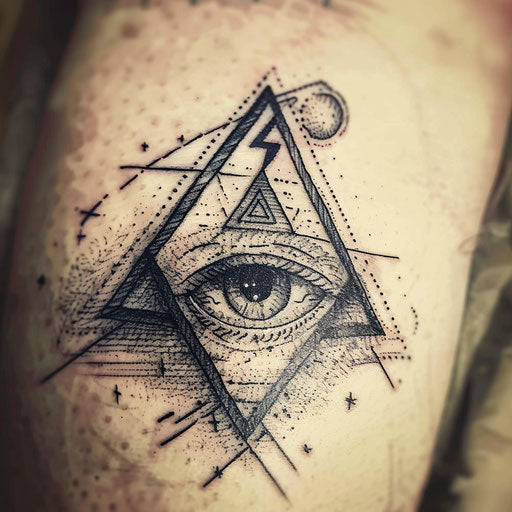 Sketch of a mystical tattoo of a pyramid with an eye at the top