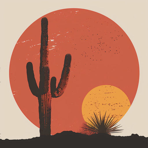 Natural portrait of a lone cactus against a desert sunset