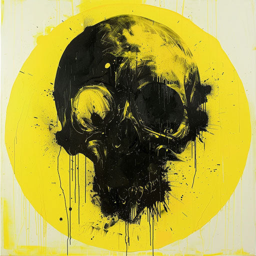 Yellow circle with yellow blob, skull motifs style, old memecore