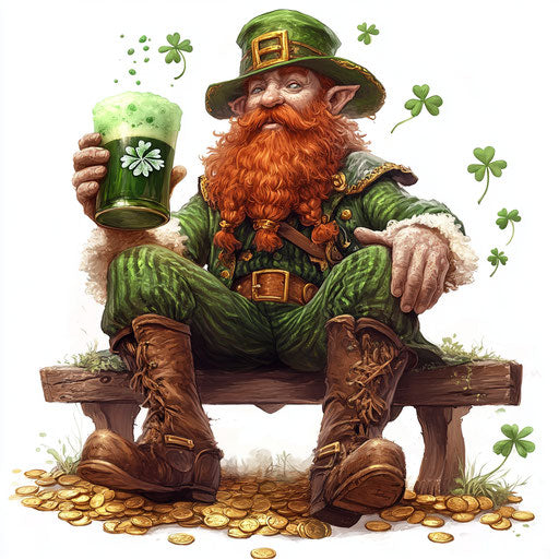Saint Patrick's Day Leprechaun with red beard and green beer