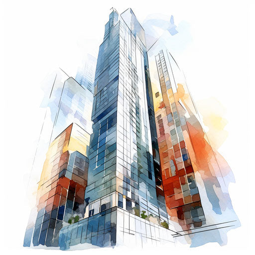Skyscraper, clipart in the style of Oil painting, white background
