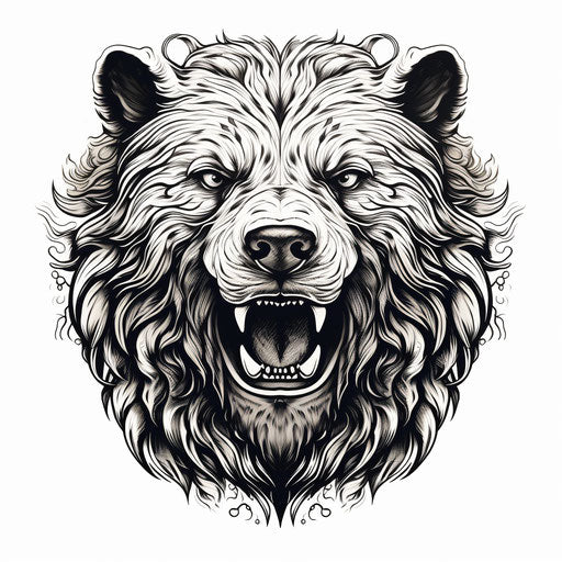 Black and white bear head, detailed character illustration