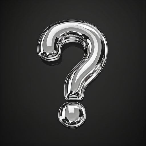 Flat metallic silver backdrop highlighting a realistic question mark