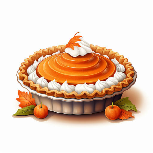 Pumpkin pie in Chiaroscuro Art style, white background