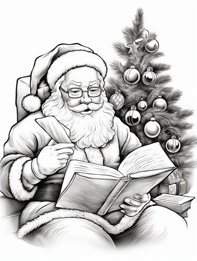 Christmas coloring pages Santa reading book famous artists