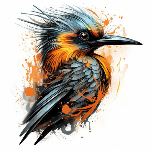 Black and white bird with colorful feathers