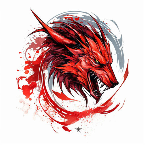 Red dragon tattoo minimalist tribal style on white background