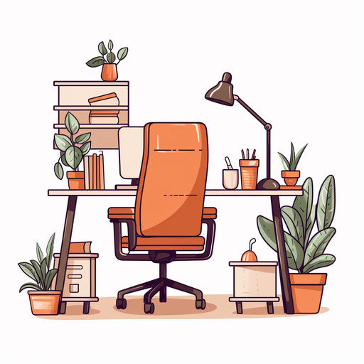 Minimalist office clipart on white background