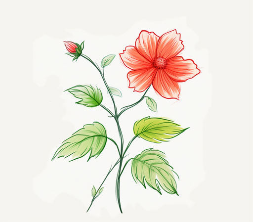 Easy to draw flower and leaves, simplistic cartoon