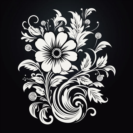 Black and white floral design, classic tattoo style