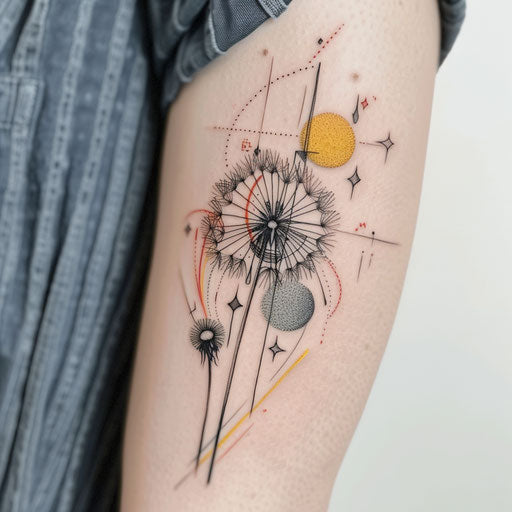 Art deco-inspired dandelion tattoo