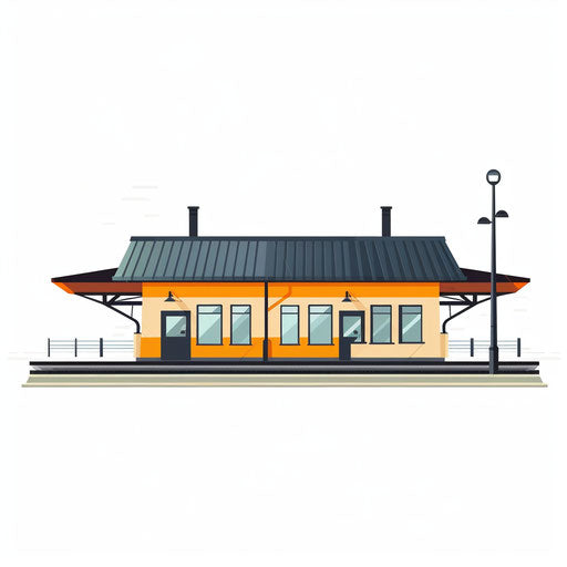 Minimalist style cartoon train station on white