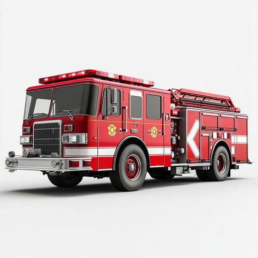 3D fire engine on white background in realistic style