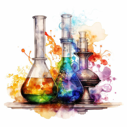 Chemistry clipart in the style of oil painting, on a white background