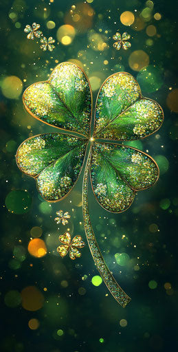 Shamrock with diamonds, glittery background, phone wallpaper