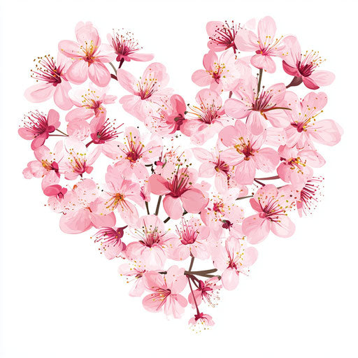 Pink cherry blossom heart, clipart on white background