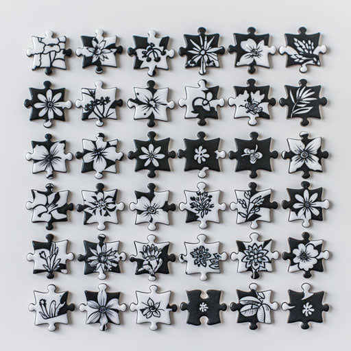 Collection of puzzle piece tattoos with floral patterns on white