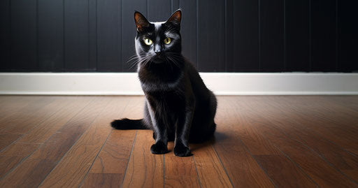 Black cat on office floor, cicely mary barker, robert mapplethorpe style
