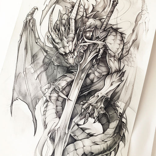 Legendary anime dragon wrapped around a mystical sword