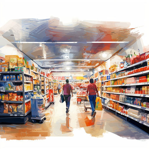 Supermarket clipart in the style of Impressionistic Art
