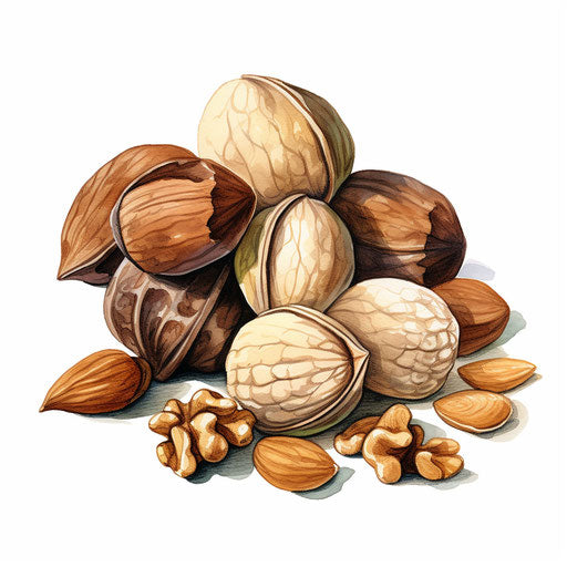 Illustration of nuts in the style of oil painting, on white background