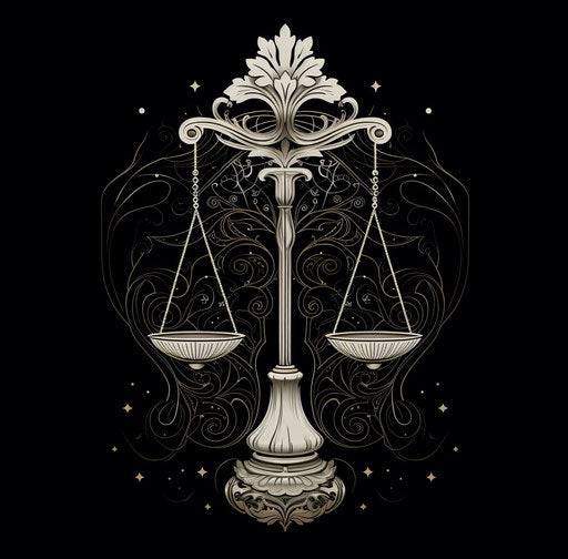 Illustration of justice scale, ornamental abstraction style