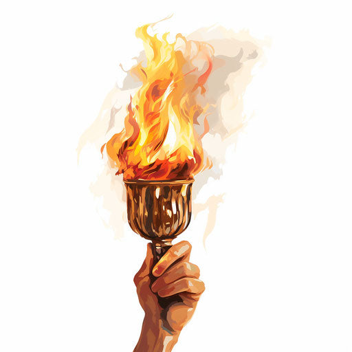 Torch Clipart in Oil Painting Style on White Background