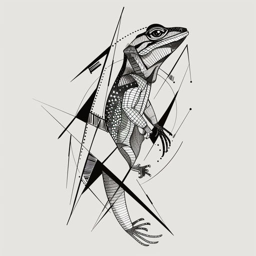 Flat tattoo design of lizard with sharp angles and bold lines