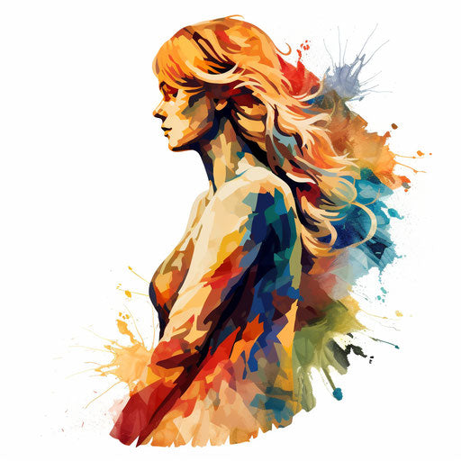 Woman silhouette in PNG in the style of Impressionistic Art, on white background