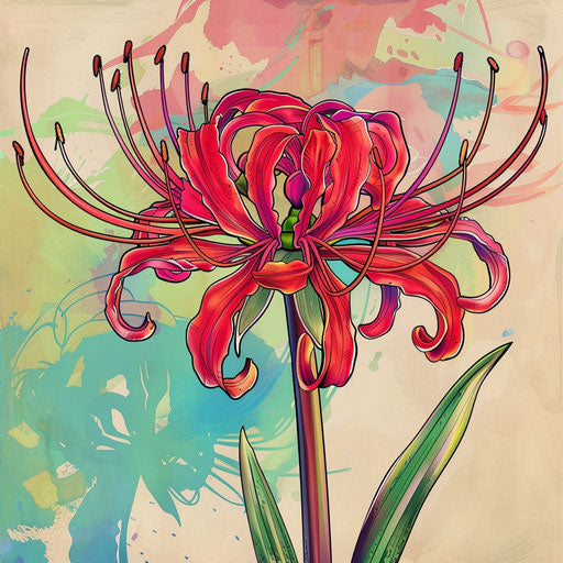 Red spider lily tattoo sketch in pop art style