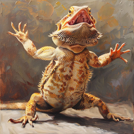 A bearded dragon in a playful pose
