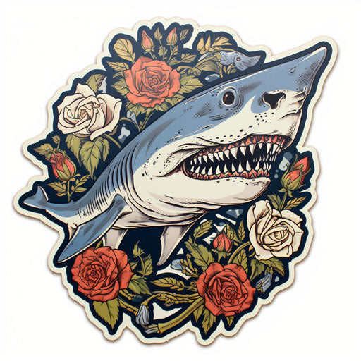 A beautiful shark in the sea with flower sticker