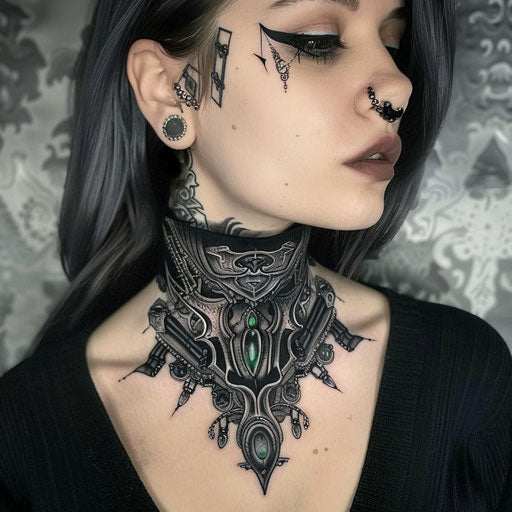 Neck tattoos for females with sci-fi aesthetics