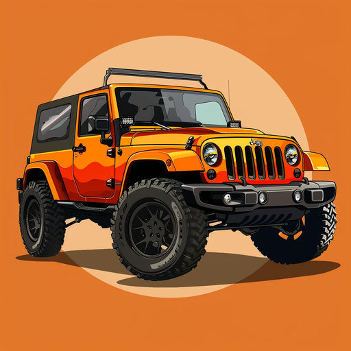 Realistic vehicle clipart on sunset orange background