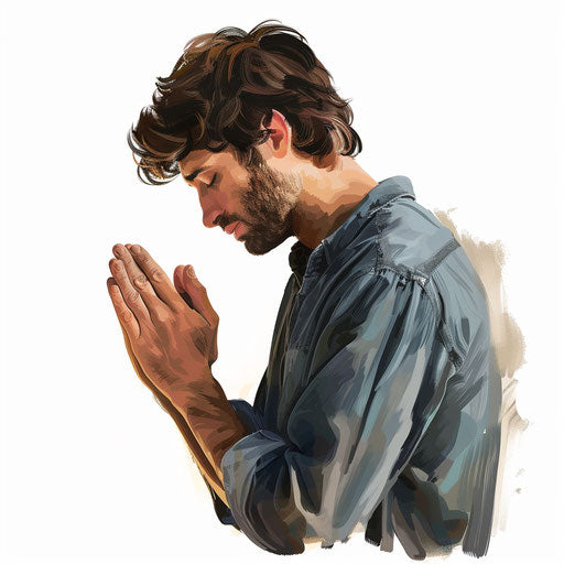 Praying clipart in photorealistic style with flat white background
