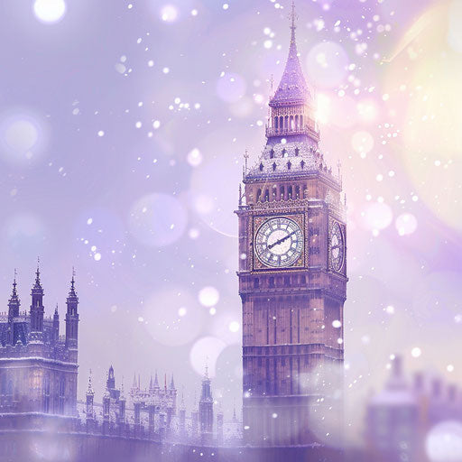 Big clock with detailed highlights on soft lavender backdrop