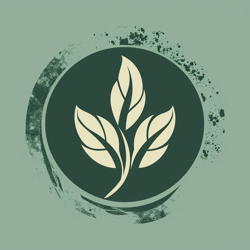Round logo with a stylized leaf and a green background