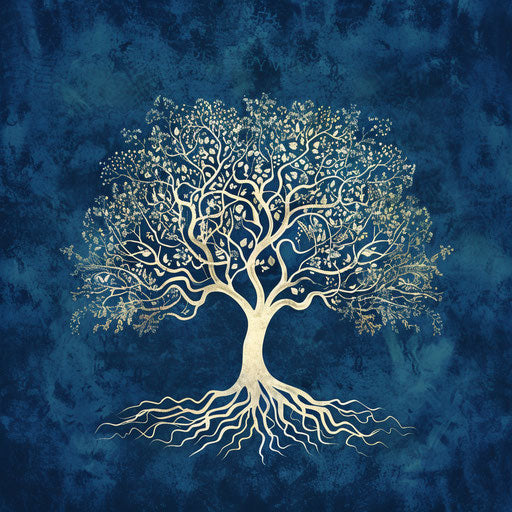 Realistic Tree of Life clipart on flat indigo background