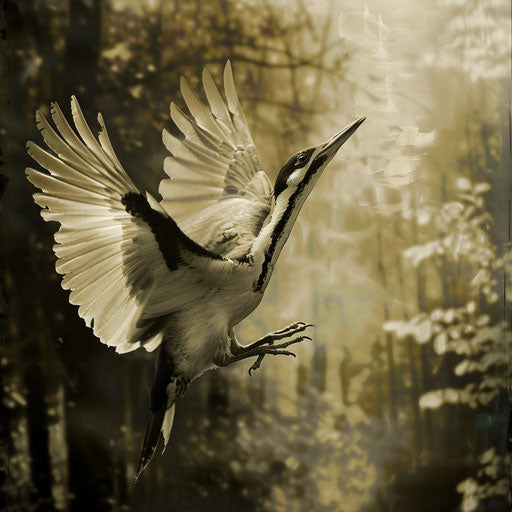 Ivory billed woodpecker gracefully gliding through the air