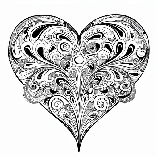 Whimsical Valentine's Day heart with intricate patterns.