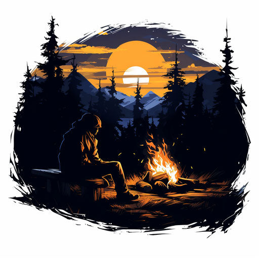 Campfire clipart in the style of Chiaroscuro Art, on a white background