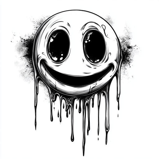 Flat tattoo sketch of smiling face on white background