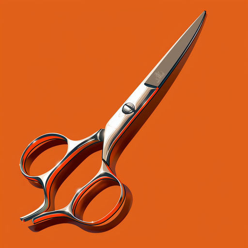 Realistic scissors clipart on sunset orange background