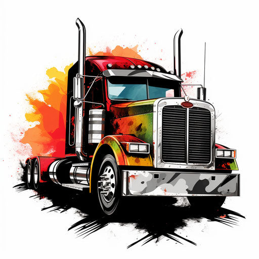 Semi truck illustration in the style of Chiaroscuro Art