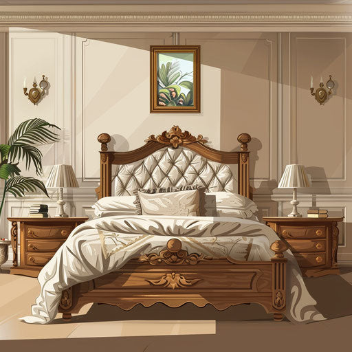 Realistic quality bedroom clipart on flat beige background
