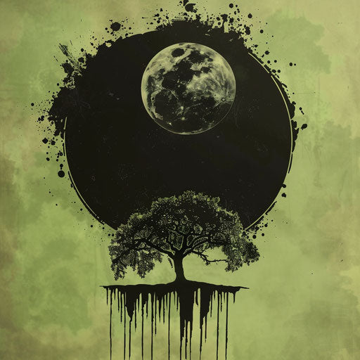 Eclipse and tree silhouette, clipart style tattoo sketch