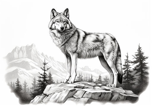 Free wolves coloring pages art for your computer and free, in the style of American prints 1880–1950, dark yellow and crimson, carved wood blocks, wildlife photography, 1860–1969, silver and black, full body 33:23
